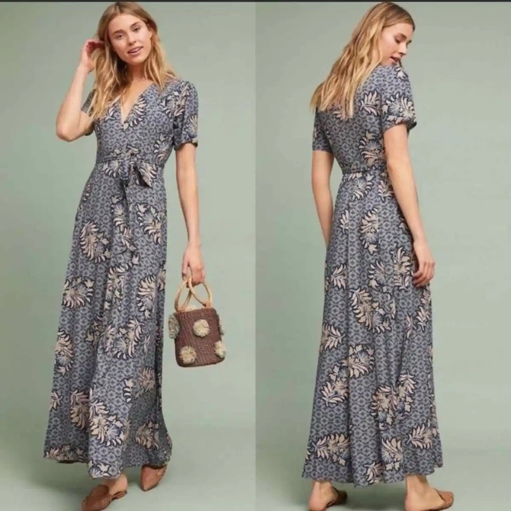 Anthropologie The Odell’s Dress Zinaida Maxi Wrap in Purple Paisley SMALL